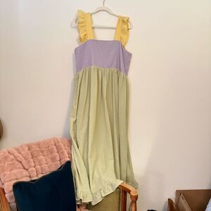 Sister Jane Yellow, Purple, and Green Maxi Dress w Ruffles XL